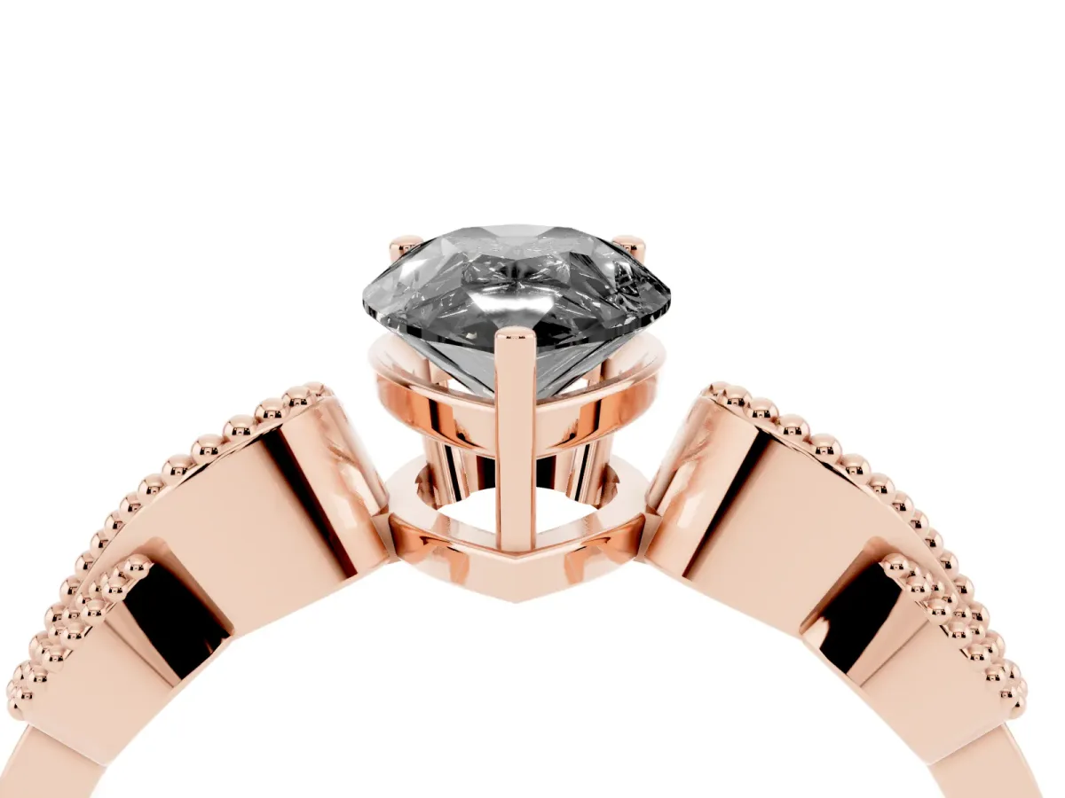 Fancy Black Pear Cut Solitaire Milgrain Leaf Band with Prong Setting Rose gold