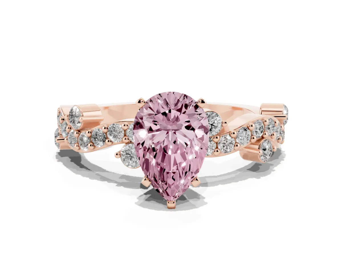 Fancy Pink Pear Cut Cut Solitaire Diamond Twisted Band with Pave Setting Rose gold