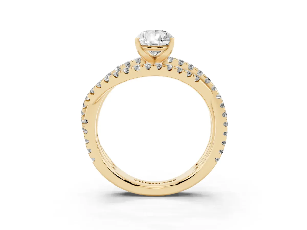Pear Cut Solitaire Twist Band with Pavé Setting and Four-Prong Setting Yellow gold