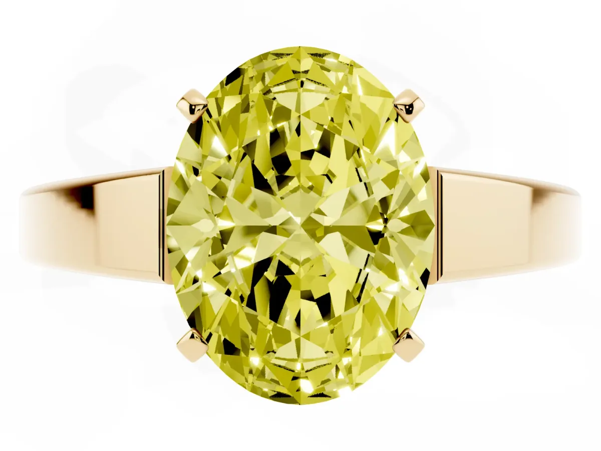 Fancy Yellow Oval Cut Solitaire Engagement Ring with Four-Prong Setting and Tapered Band Yellow gold