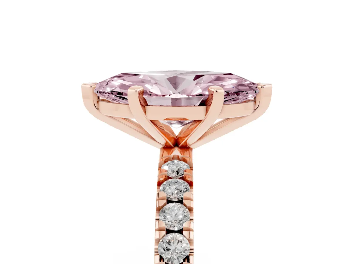 Fancy Pink Marquise Cut Diamond Pavé Band Solitaire with Four-Prong Setting Rose gold