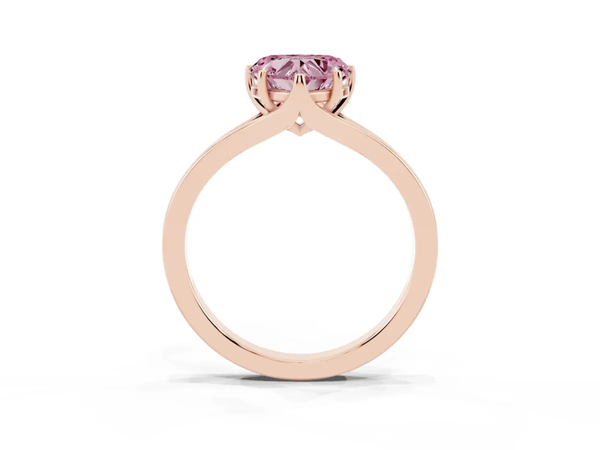 Fancy Pink Heart Cut Solitaire Diamond Ring with Six-Prong Setting and Tapered Band Rose gold