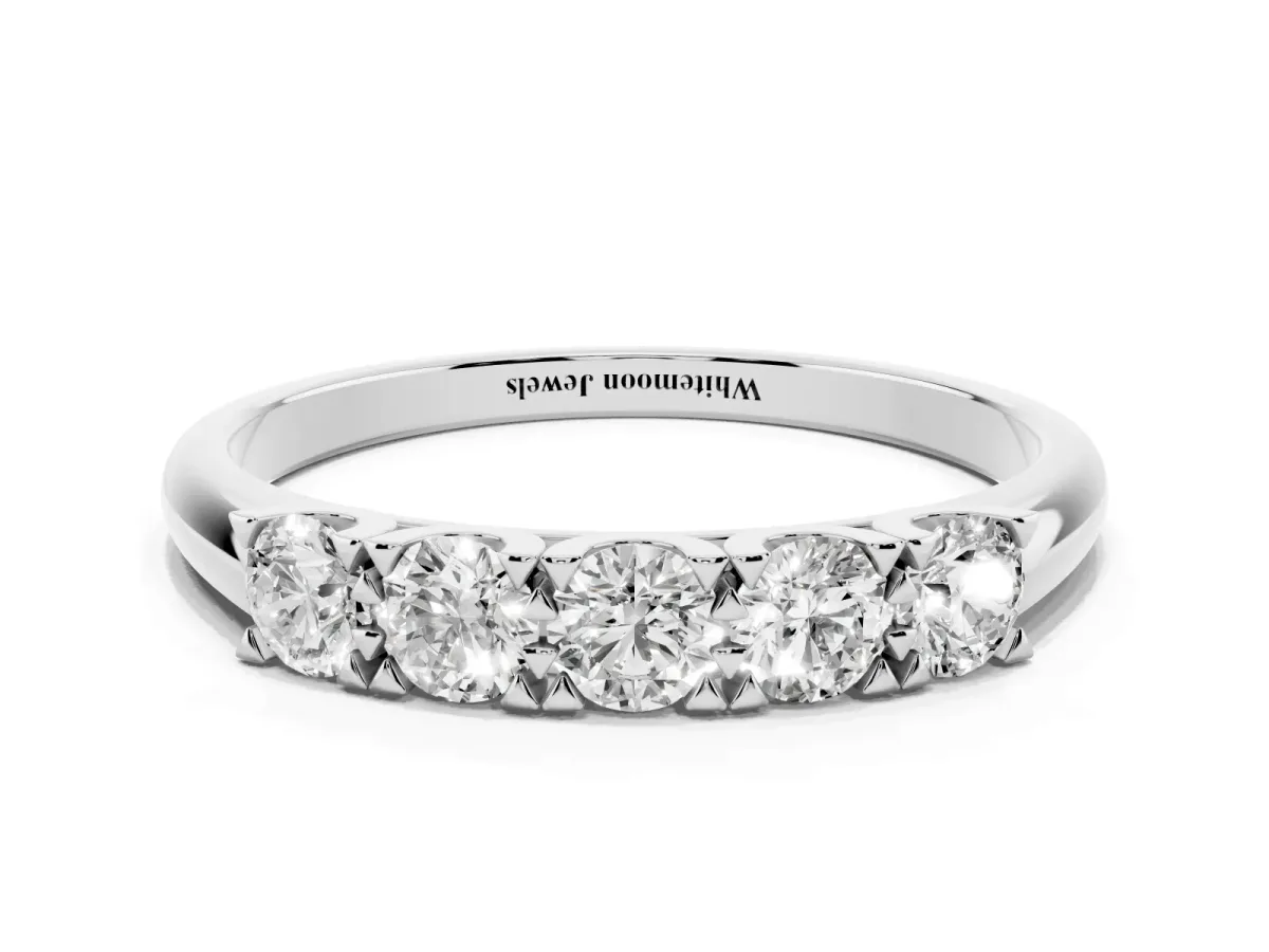 Round Diamond Channel Set Half Eternity Band with Shared Prong Setting White gold
