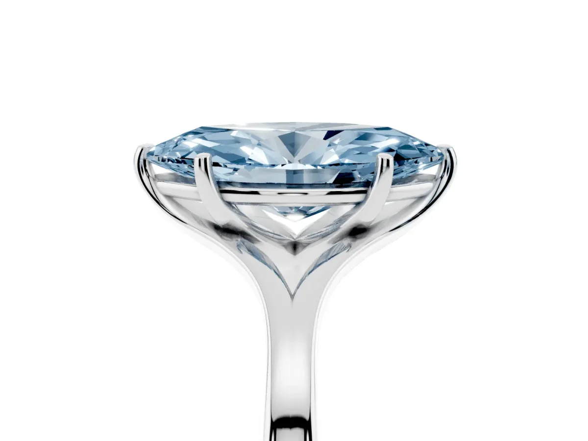 Fancy Blue Marquise Cut Solitaire Diamond Ring with Six-Prong Setting and Tapered Band Platinum