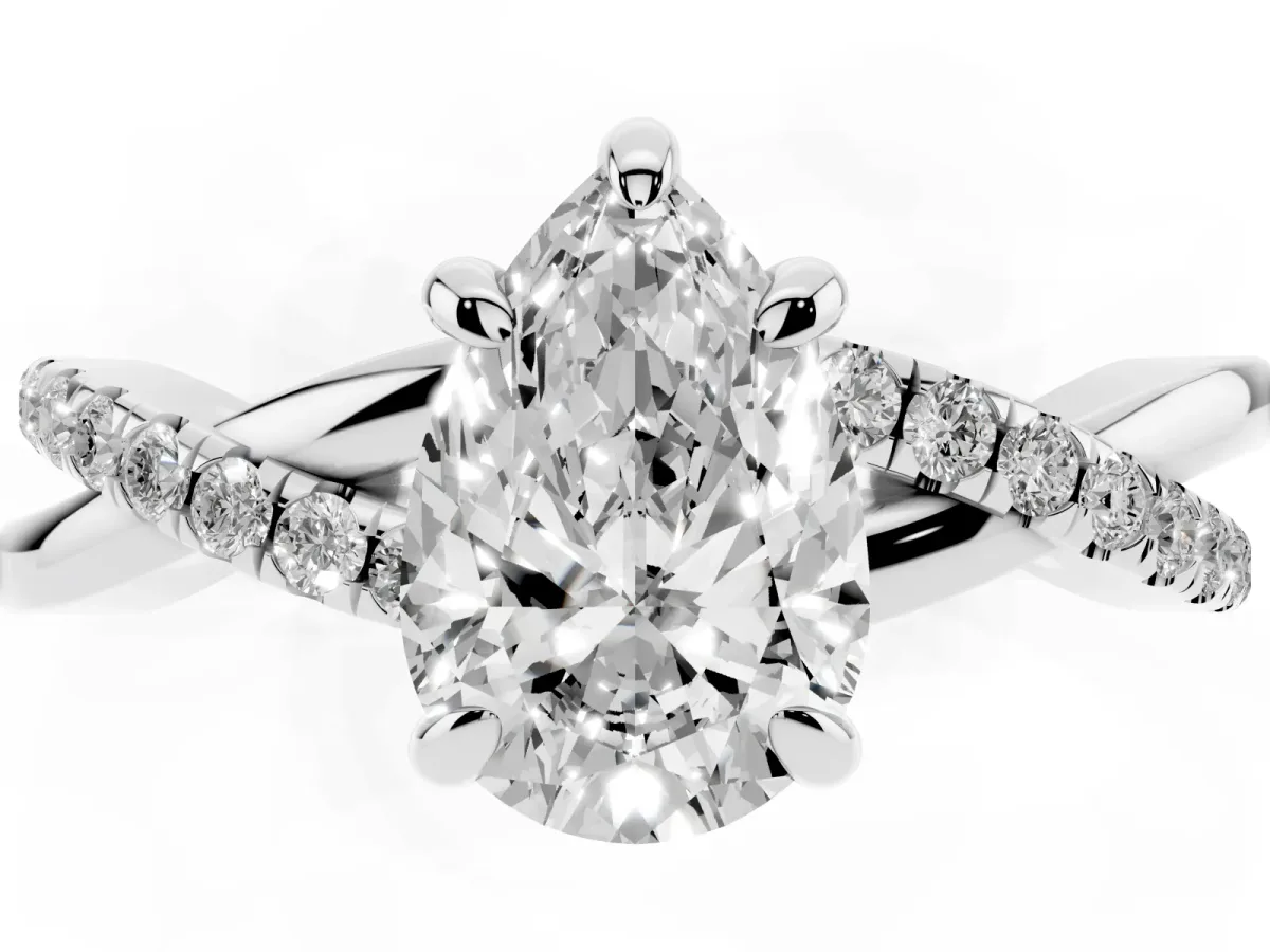 Pear Cut Cut Diamond Twist Band Solitaire with Prong Setting Platinum
