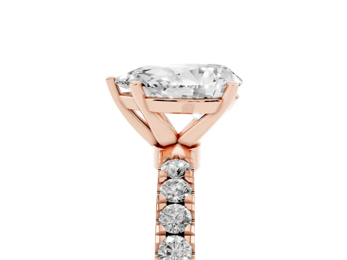 Pear Cut Diamond Solitaire Ring with Pavé Accents and Four-Prong Setting Rose gold