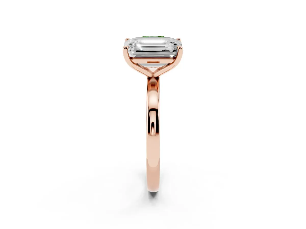 Fancy Green Cushion Cut and Emerald Cut Toi Moi Ring with Prong Setting Rose gold