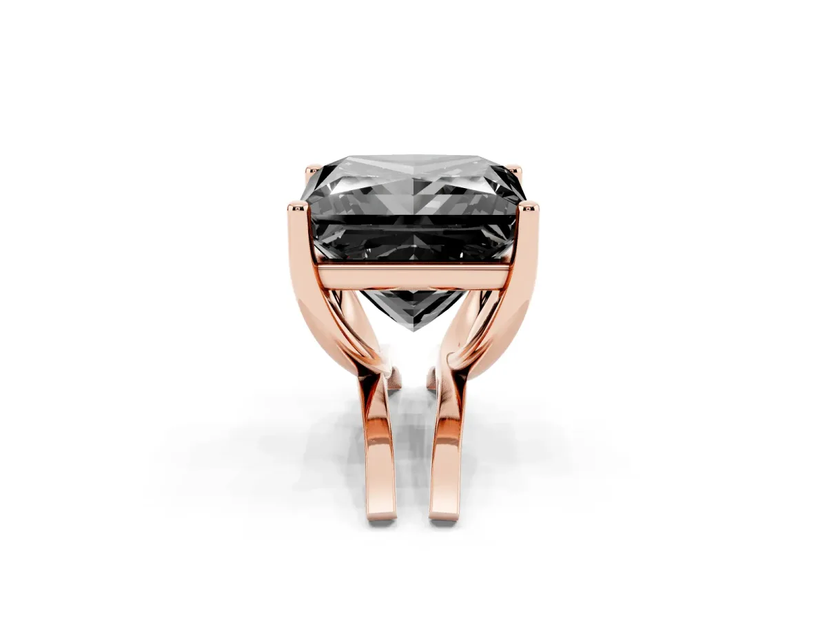 Fancy Black Princess Cut Cut Diamond Solitaire Engagement Ring with Tapered Plain Band and Four-Prong Setting Rose gold