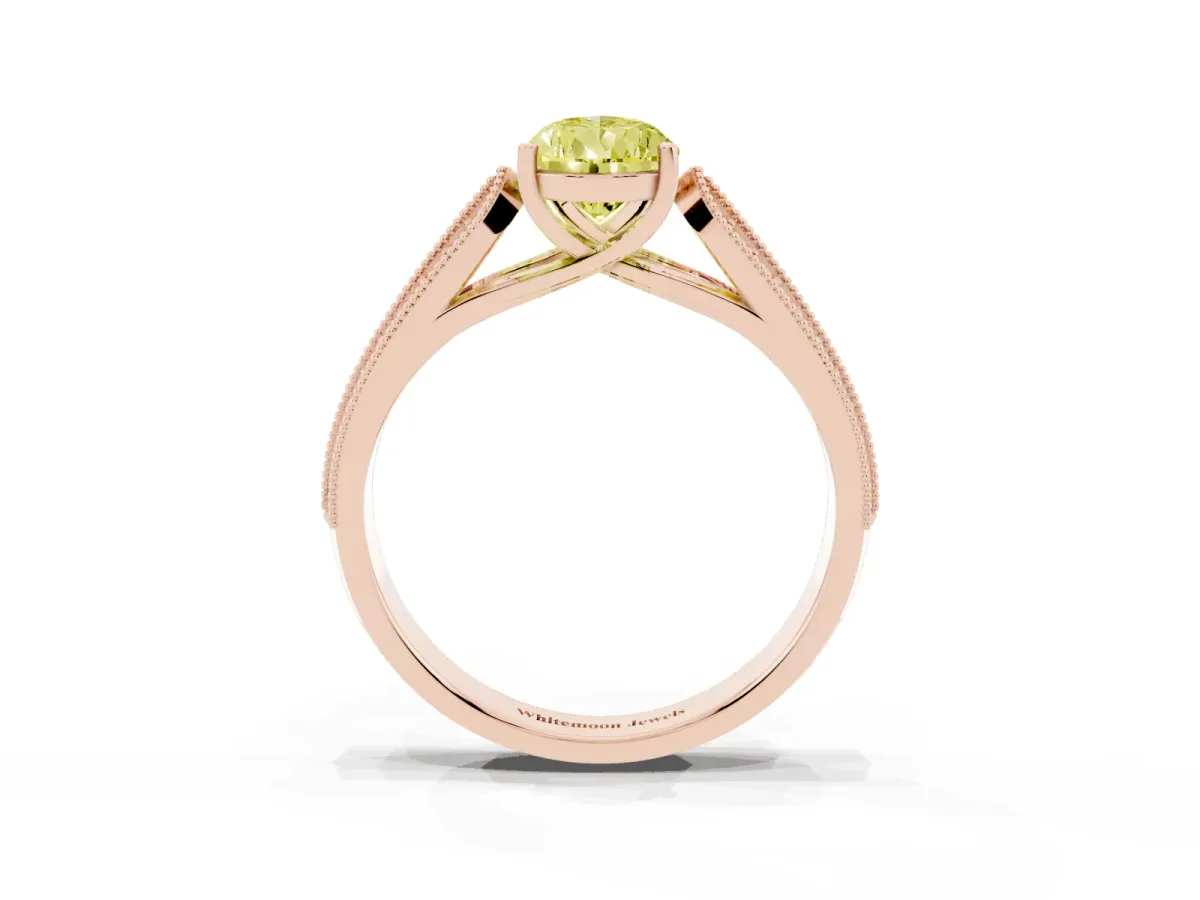 Fancy Yellow Pear Cut Cut Pave Split Shank Engagement Ring with Four-Prong Setting Rose gold