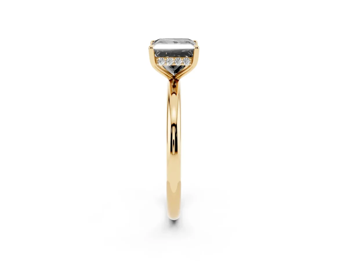 Fancy Black Princess Cut Diamond Solitaire Ring with Thin Band and Four-Prong Setting Yellow gold