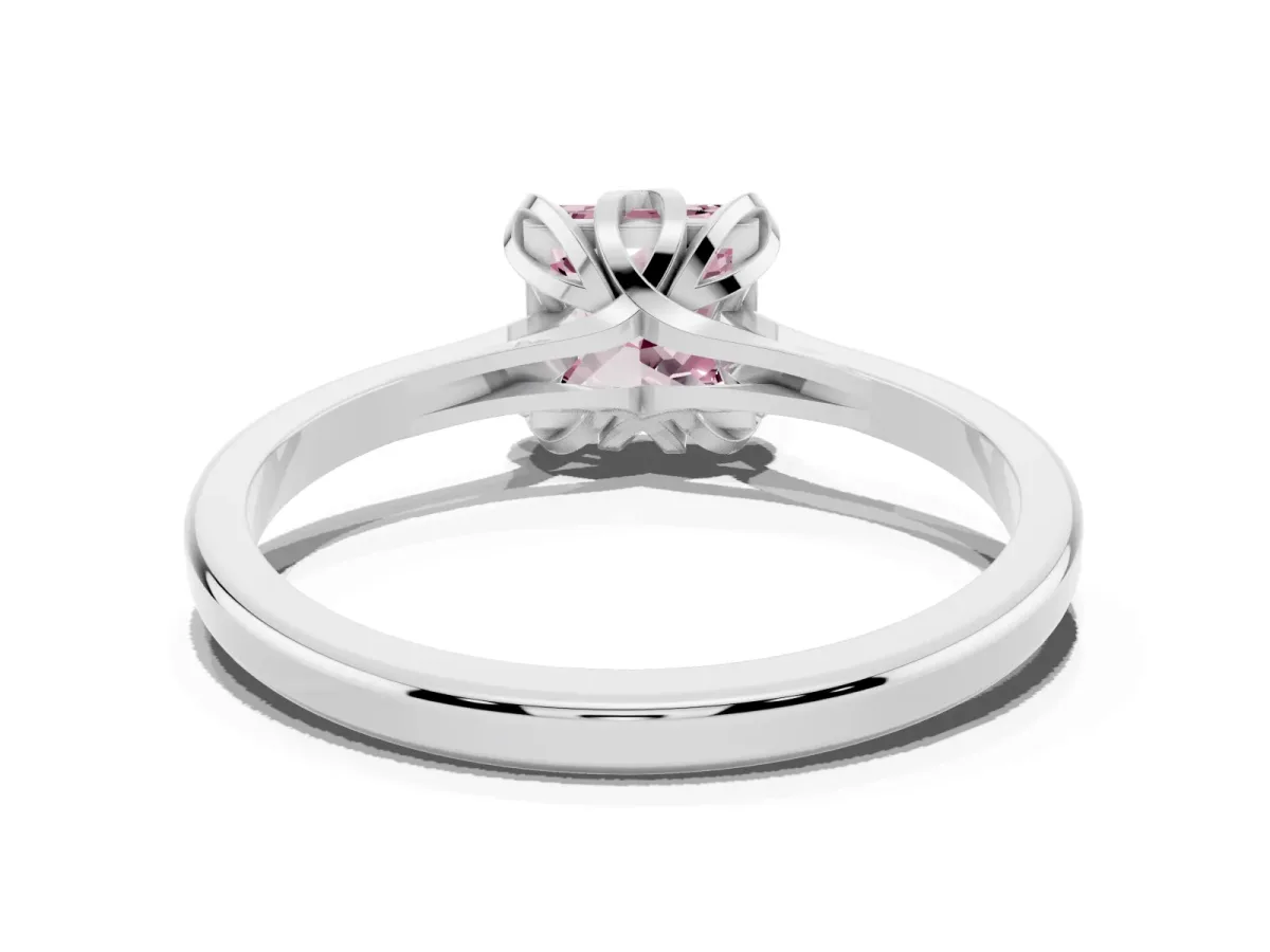 Fancy Pink Princess Cut Diamond Solitaire Ring with Flower Prong Setting and Classic Band Silver