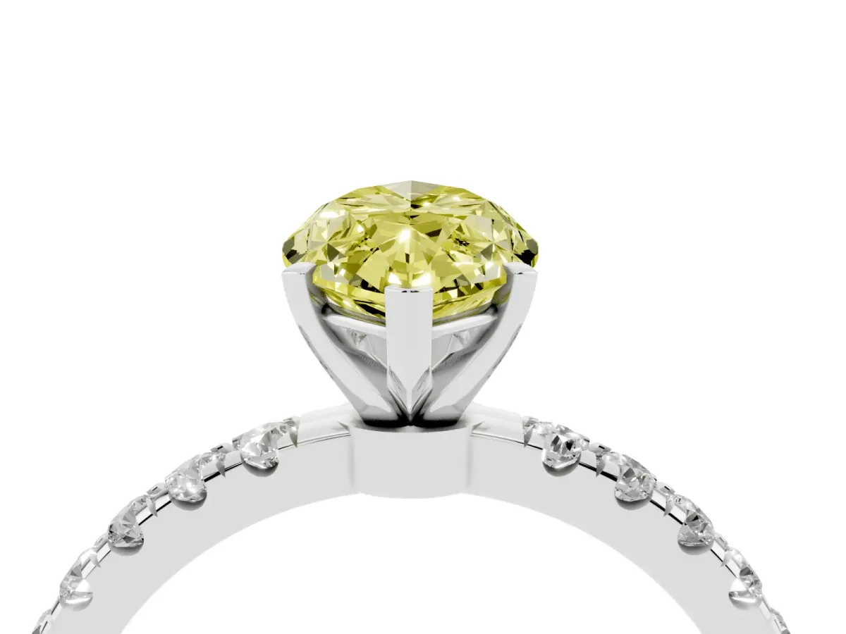 Fancy Yellow Marquise Cut Diamond Solitaire Ring with Pavé Accents and Four-Prong Setting Silver