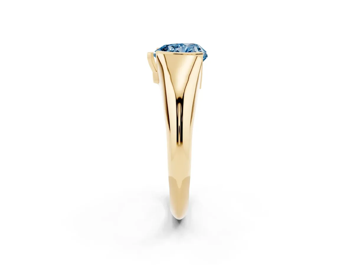 Fancy Blue Heart Cut Solitaire Tension Set Diamond Ring Yellow gold
