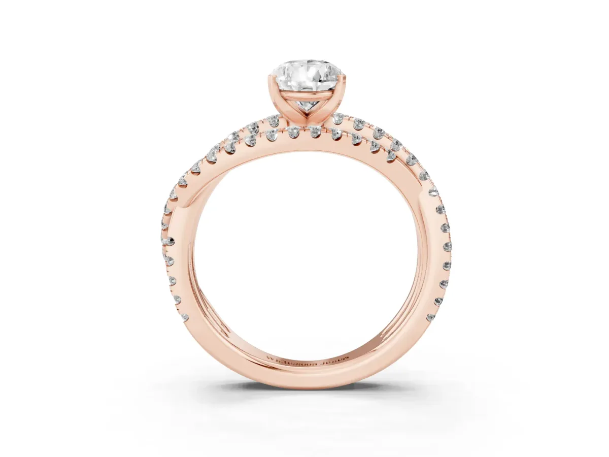 Pear Cut Solitaire Twist Band with Pavé Setting and Four-Prong Setting Rose gold