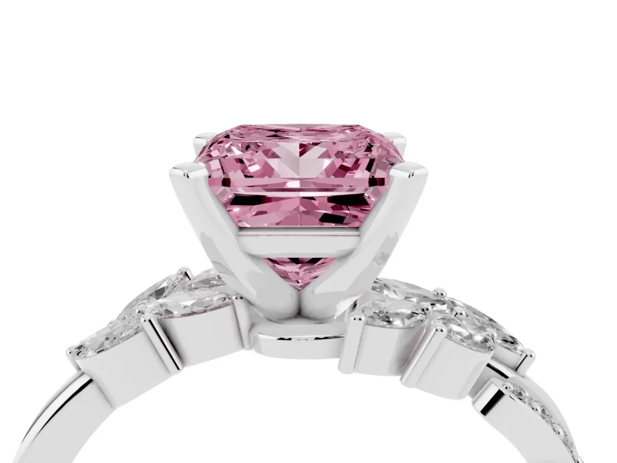Fancy Pink Princess Cut Solitaire Marquise Twist Band with Six-Prong Setting Platinum