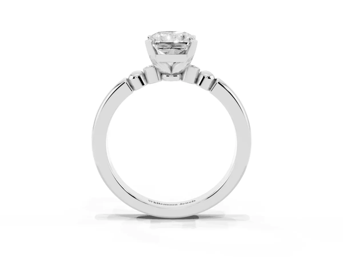 Radiant Cut Solitaire Beaded Band with Four-Prong Setting Silver
