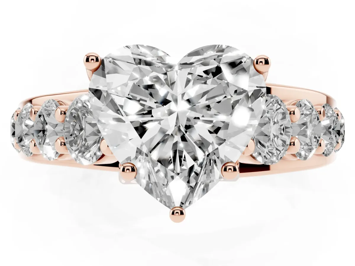 Heart Cut Diamond Engagement Ring with Pavé Band and Four-Prong Setting Rose gold