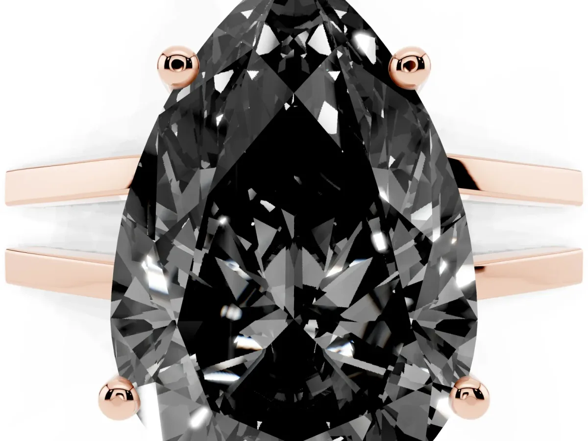 Fancy Black Pear Cut Cut Diamond Solitaire Engagement Ring with Tapered Plain Band and Four-Prong Setting Rose gold