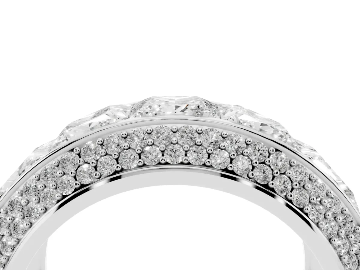 Princess Diamond Pavé Mens Wedding Band with Round Diamond Accents White gold