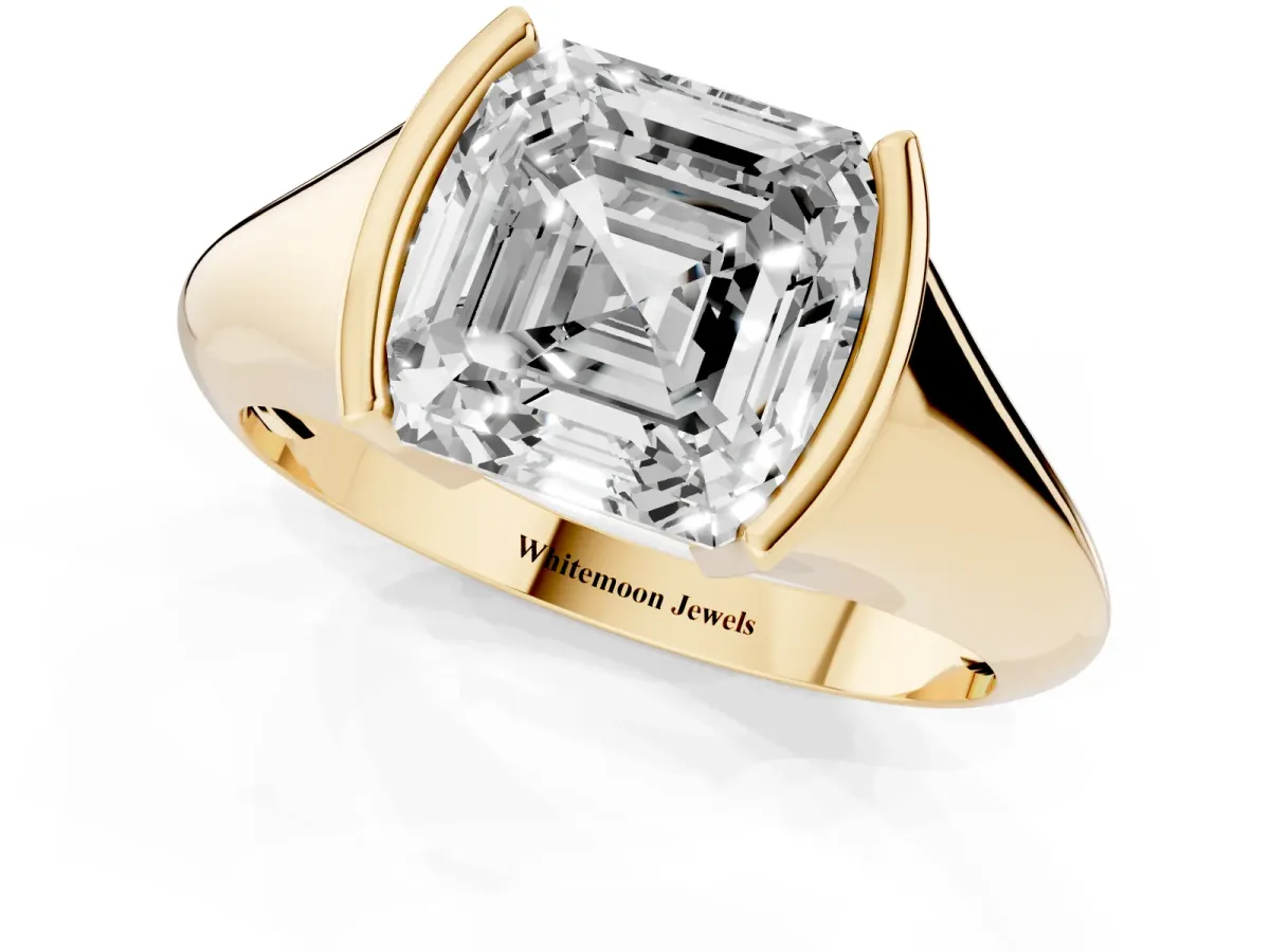 Asscher Cut Solitaire Tension Set Diamond Ring Yellow gold