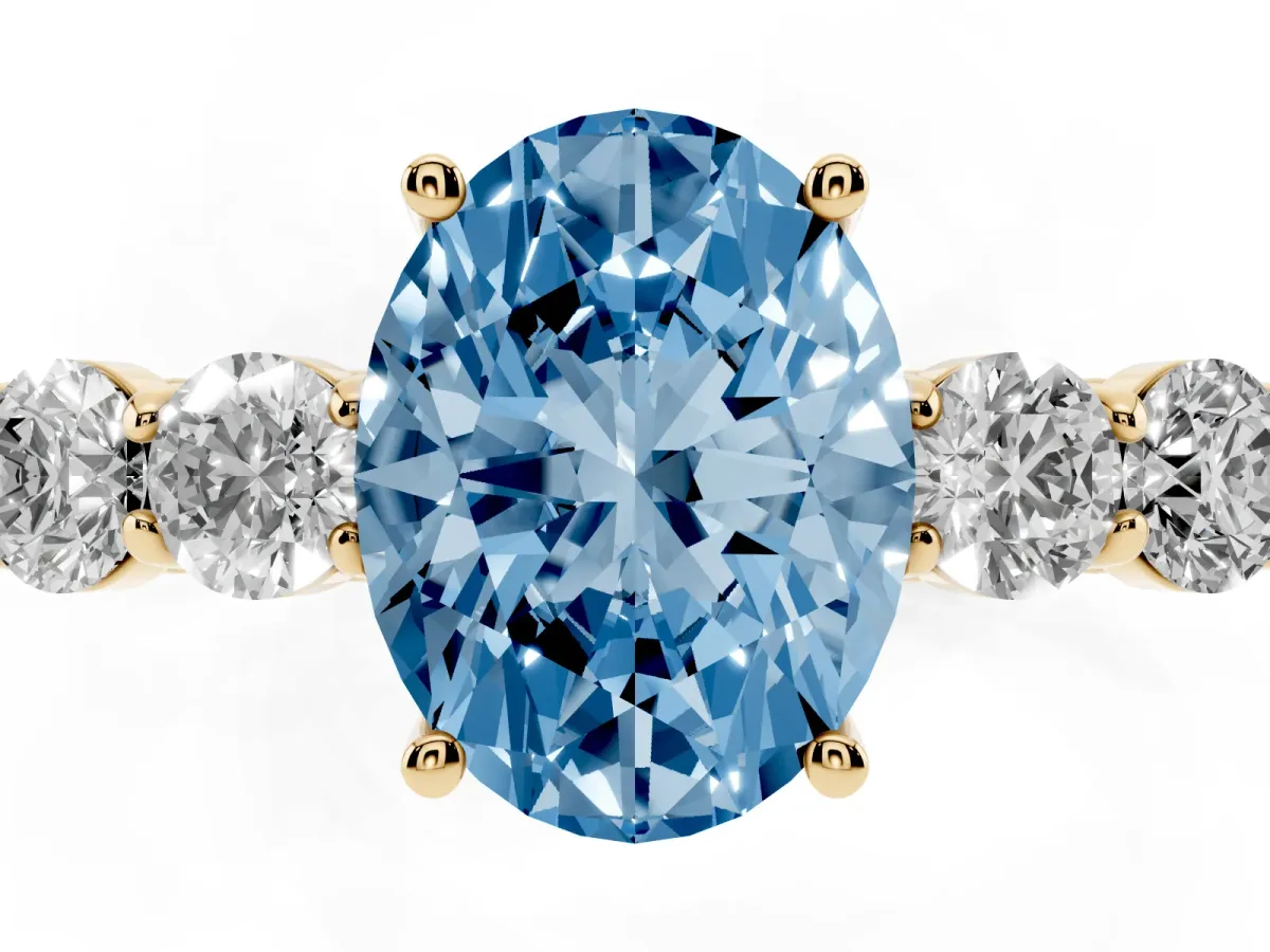 Fancy Blue Oval Cut Cut Diamond Five-Stone Prong Set White Gold Ring Yellow gold