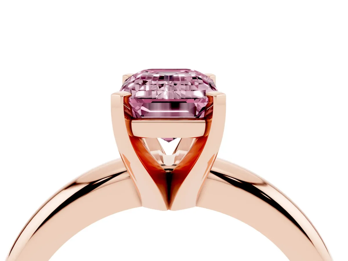 Fancy Pink Emerald Cut Diamond Solitaire Engagement Ring with Round Band and Four-Prong Setting Rose gold