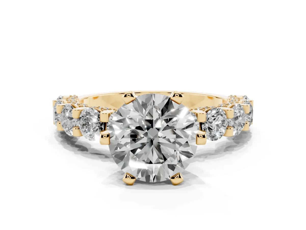 Round Diamond Mens Ring with Graduated Side Stones Yellow gold