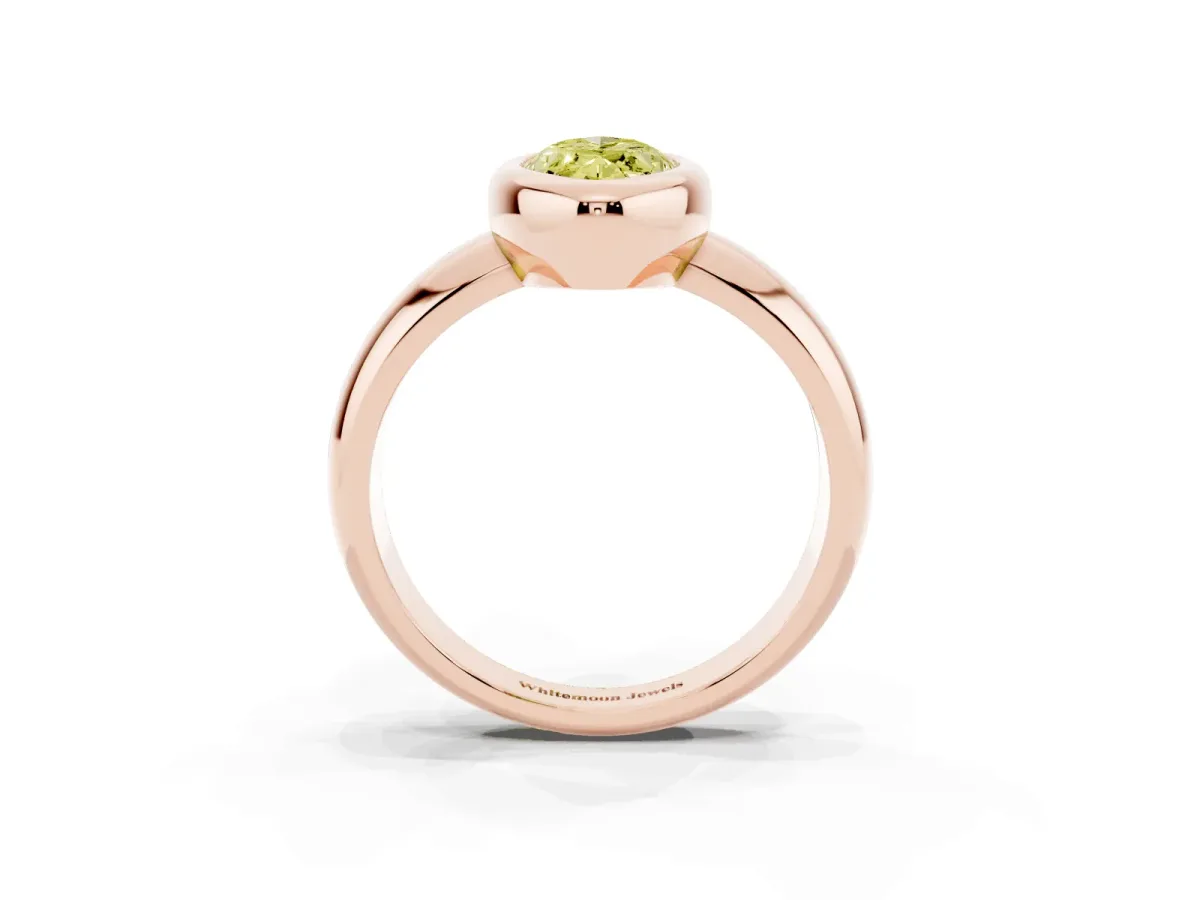 Fancy Yellow Bezel Set Marquise Cut Solitaire Ring with Wide Band Rose gold