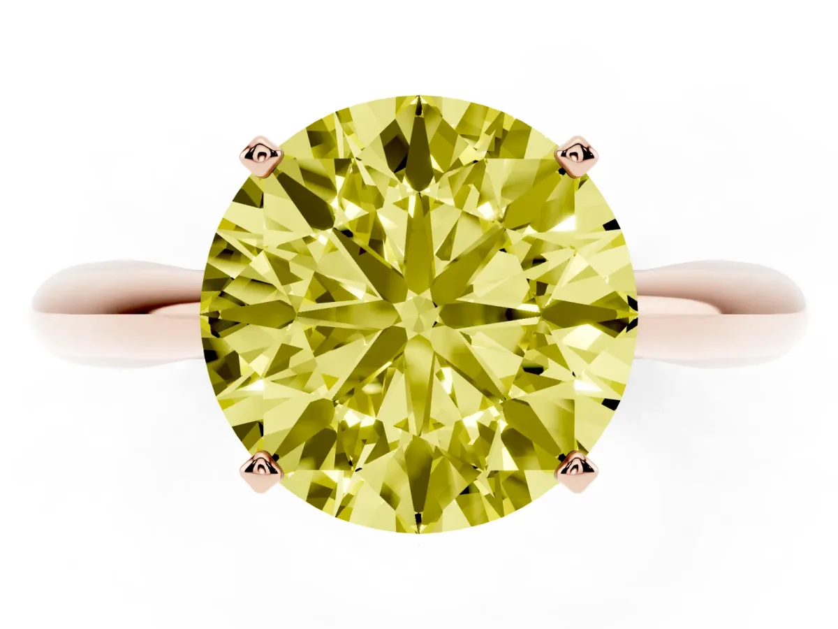 Fancy Yellow Round Cut Diamond Solitaire Engagement Ring with Cathedral Setting and Four-Prong Mount Rose gold