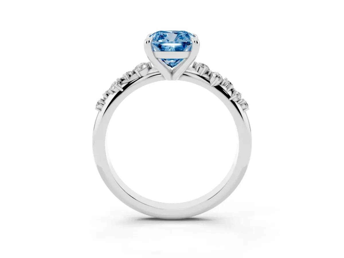 Fancy Blue Cushion Cut Cut Diamond Vine Band with Four-Prong Setting Platinum