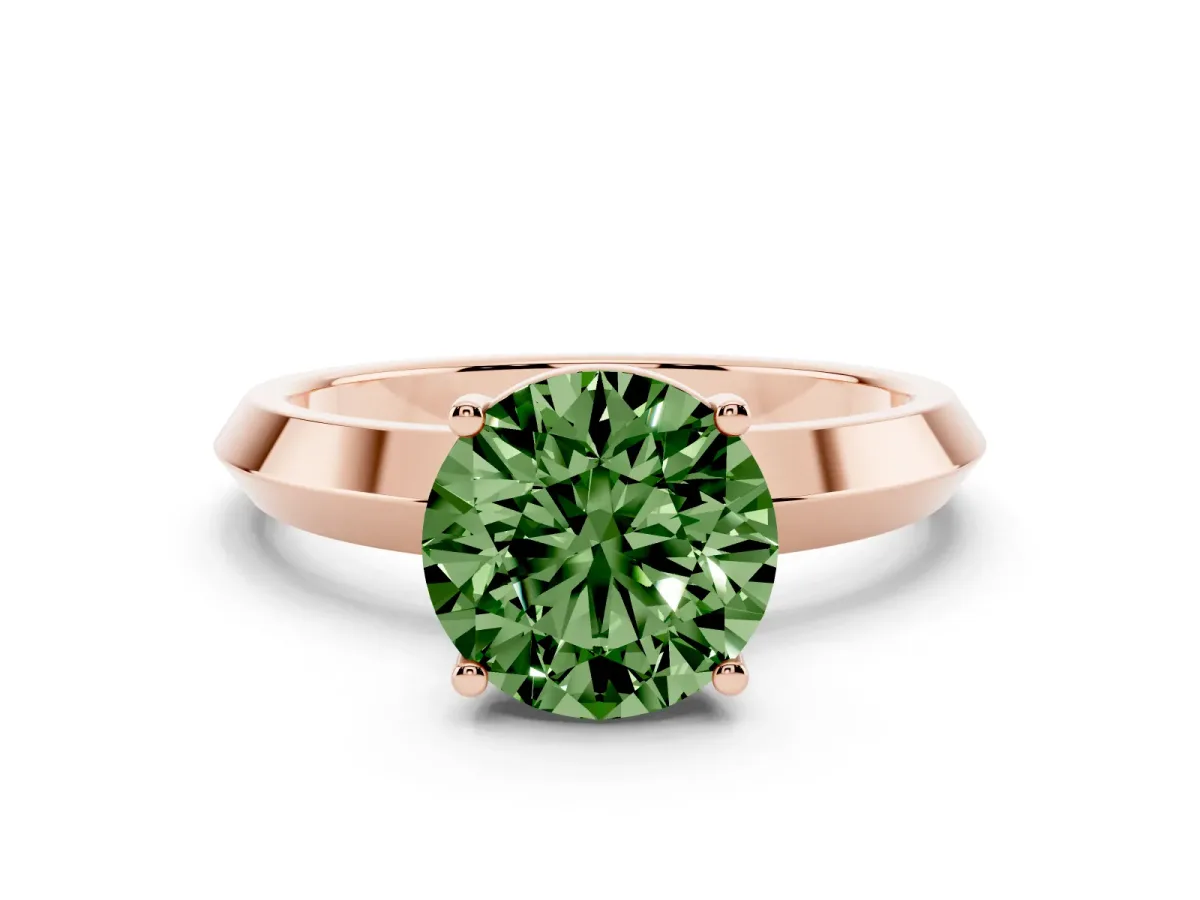 Fancy Green Round Cut Cut Solitaire Engagement Ring with Flat Band and Four-Prong Setting Rose gold