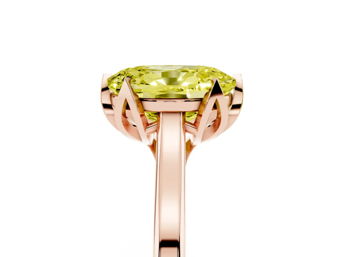Fancy Yellow Oval Cut Diamond Solitaire Ring with Flower Prong Setting and Classic Band Rose gold