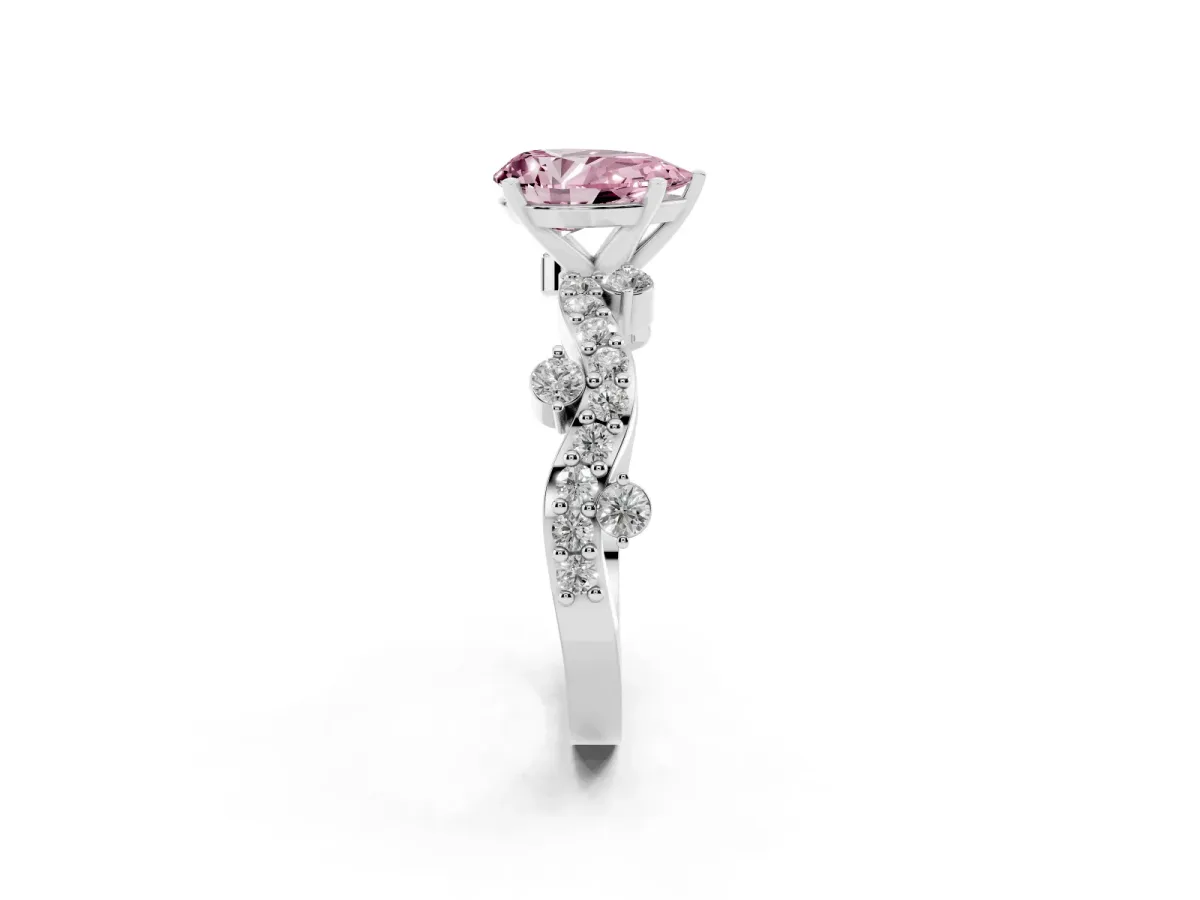 Fancy Pink Pear Cut Cut Solitaire Diamond Twisted Band with Pave Setting Platinum