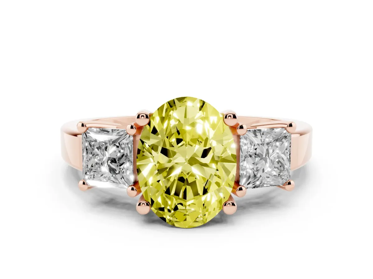 Fancy Yellow Three-Stone Oval Cut Cut Solitaire Ring with Prong Setting Rose gold