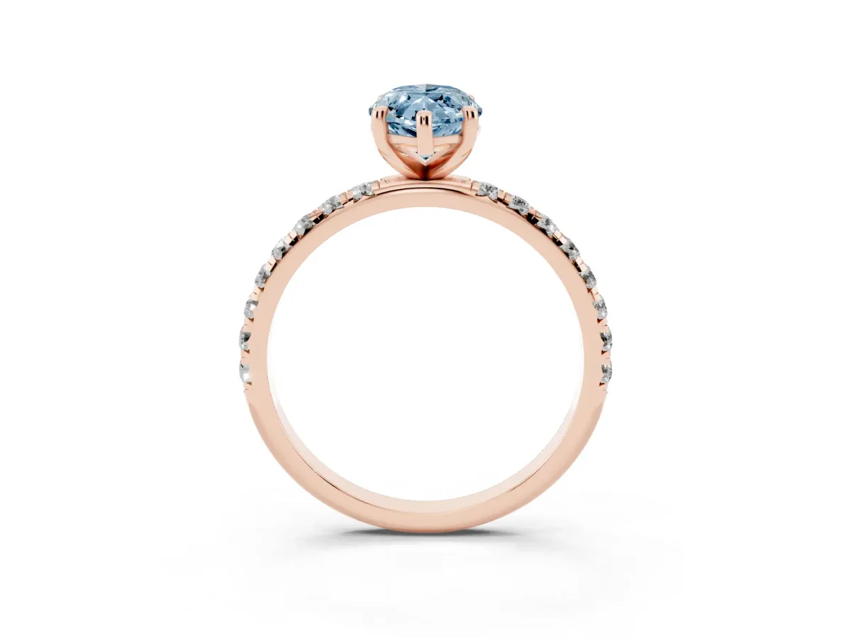 Fancy Blue Marquise Cut Cut Diamond Solitaire Ring with Micro Pave Band and Four Prong Setting Rose gold