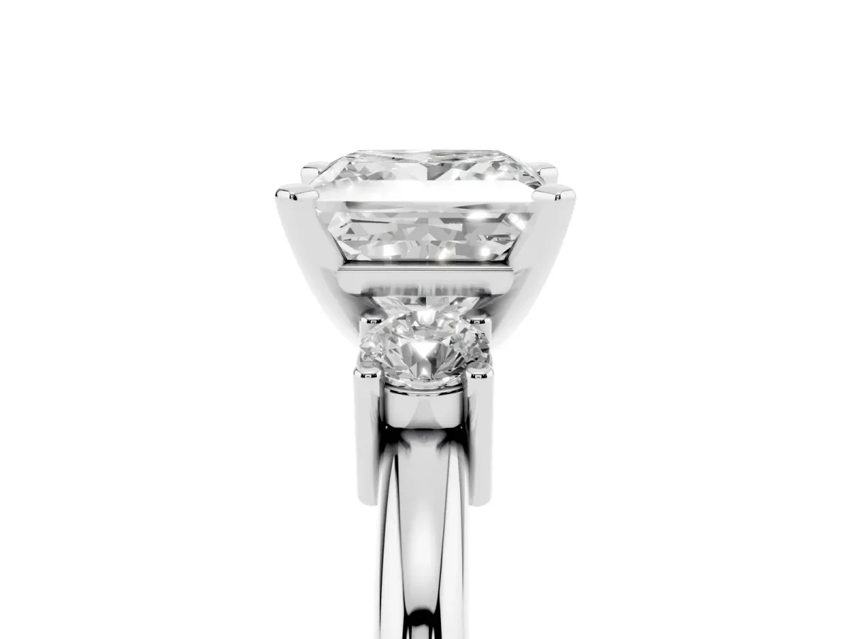 Three-Stone Princess Cut Cut Diamond Solitaire with Prong Setting and Classic Band Silver