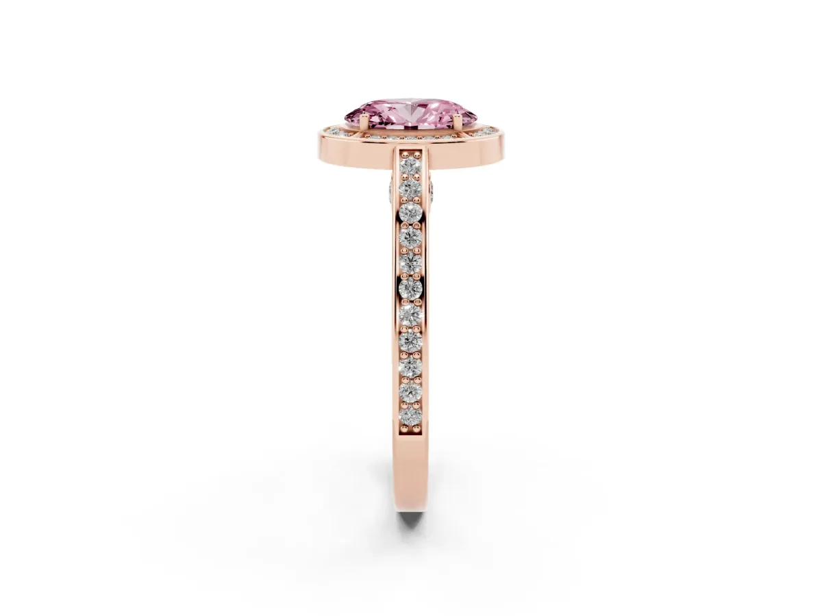 Fancy Pink Oval Cut Cut Halo Pave Split Shank Prong Setting Ring Rose gold
