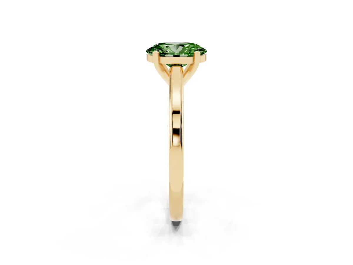 Fancy Green Oval Cut Solitaire Diamond Ring with Four-Prong Setting and Classic Band Yellow gold