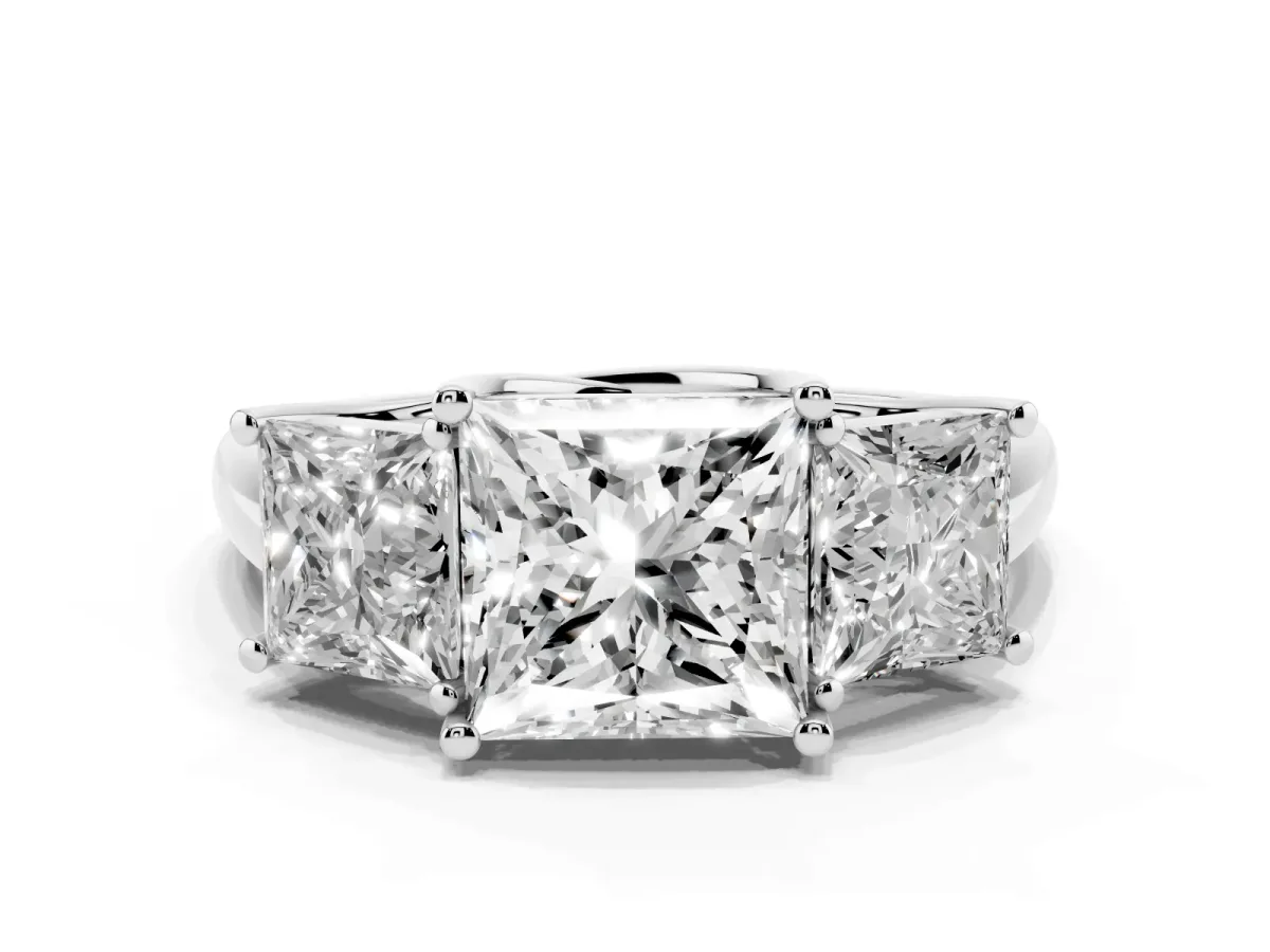 Three-Stone Princess Cut Diamond Engagement Ring with Prong Setting White gold