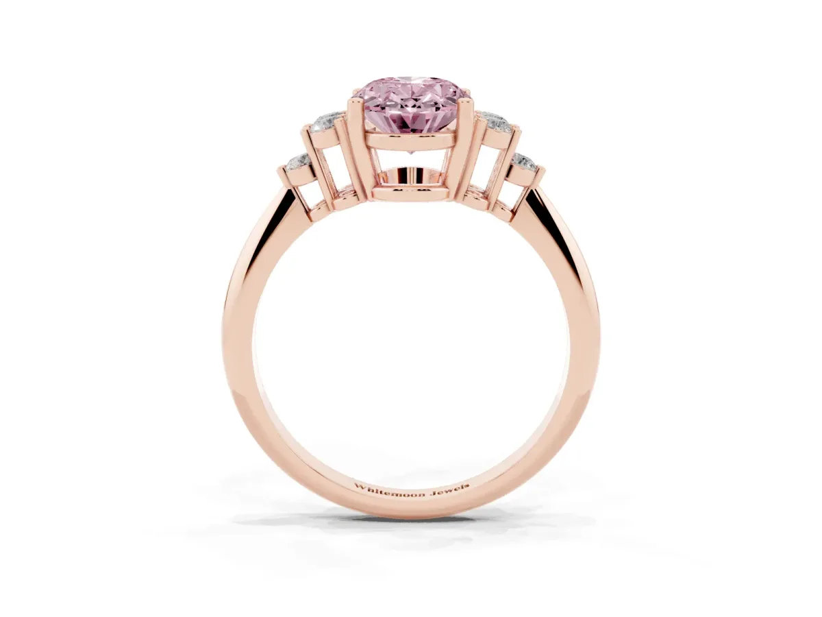 Fancy Pink Oval Cut Cut Diamond Cluster Ring with Solitaire Band and Four-Prong Setting Rose gold