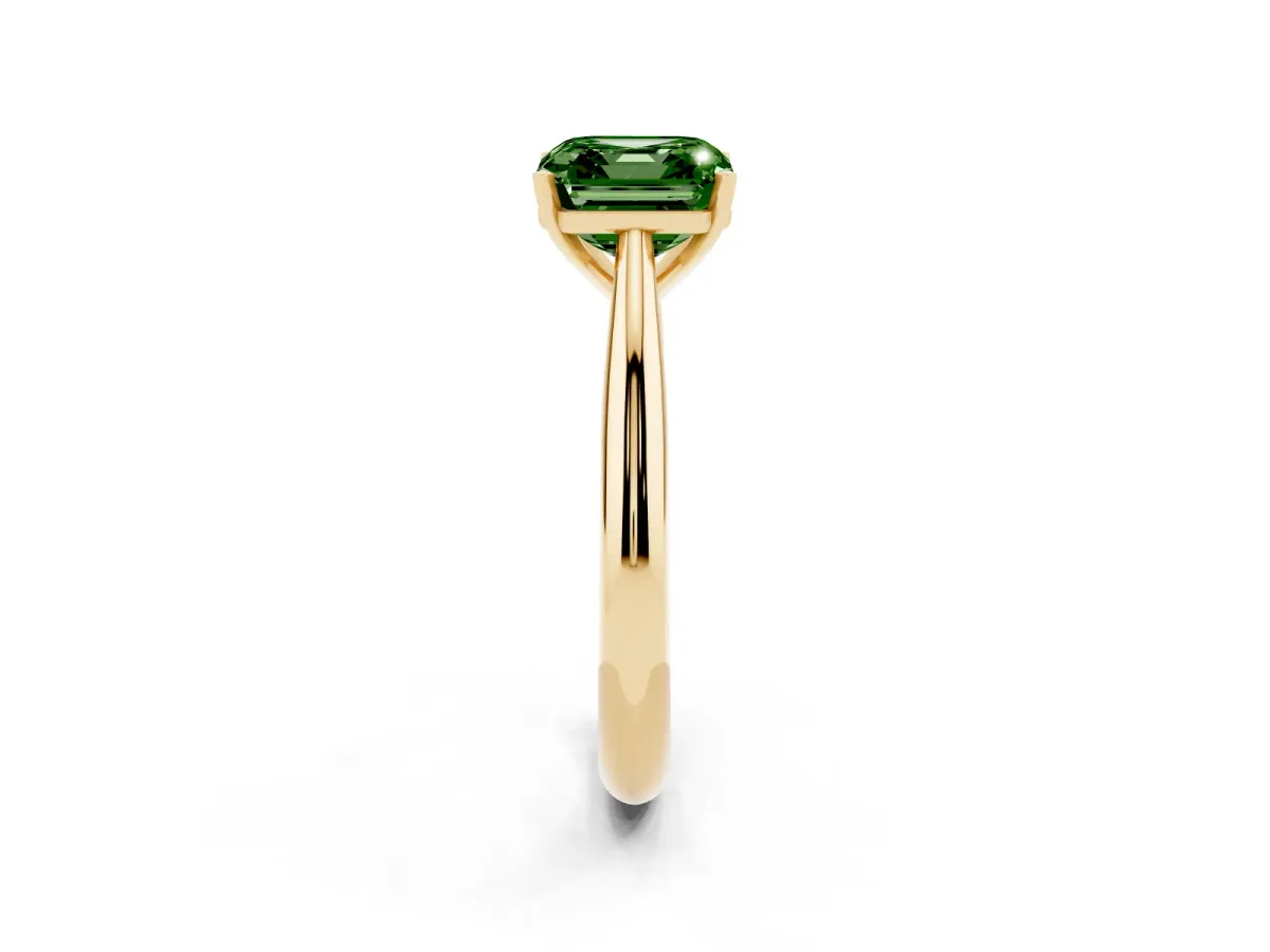 Fancy Green Asscher Cut Diamond Solitaire Engagement Ring with Cathedral Setting and Four-Prong Mount Yellow gold