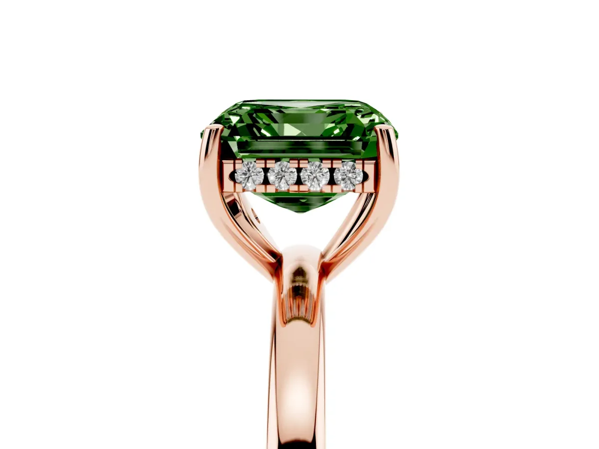 Fancy Green Asscher Cut Solitaire Diamond Ring with Prong Setting and Plain Band Rose gold