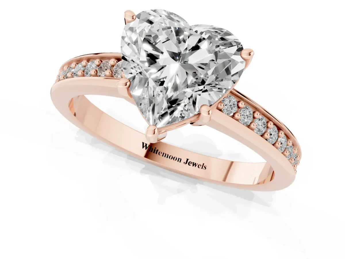 Heart Cut Solitaire Pavé Band Prong Setting Ring Rose gold