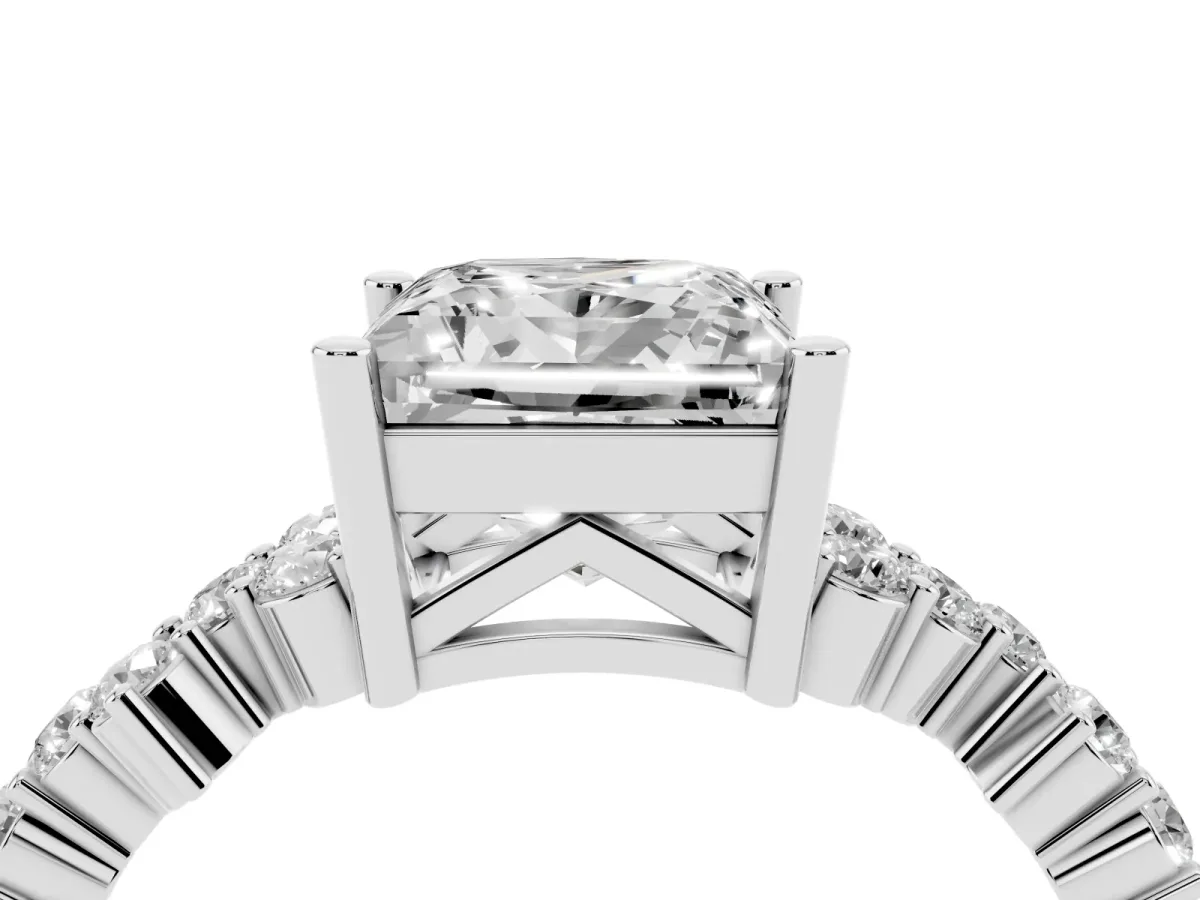 Princess Cut Diamond Scattered Round Accent Ring with Prong Setting Silver
