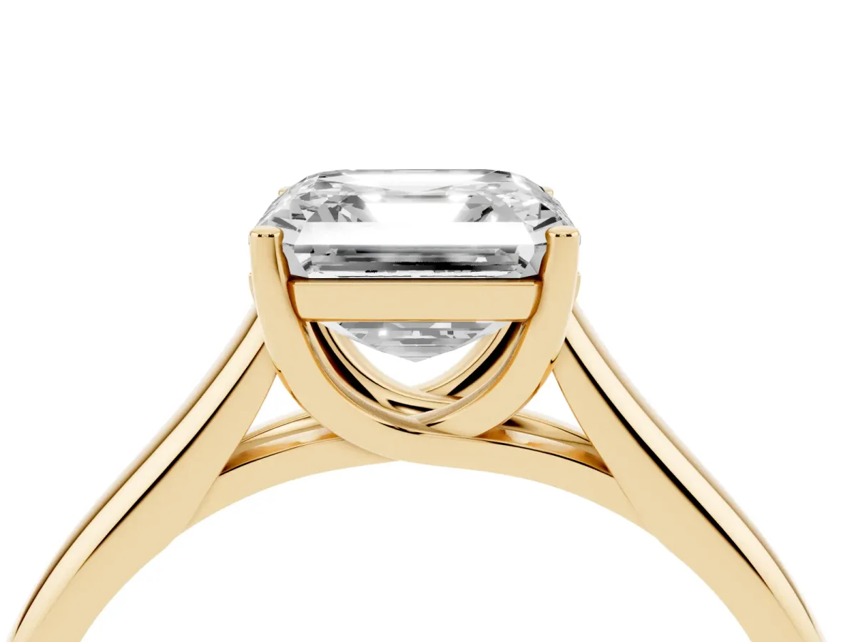 Asscher Cut Solitaire Engagement Ring with Tapered Band and Four-Prong Setting Yellow gold