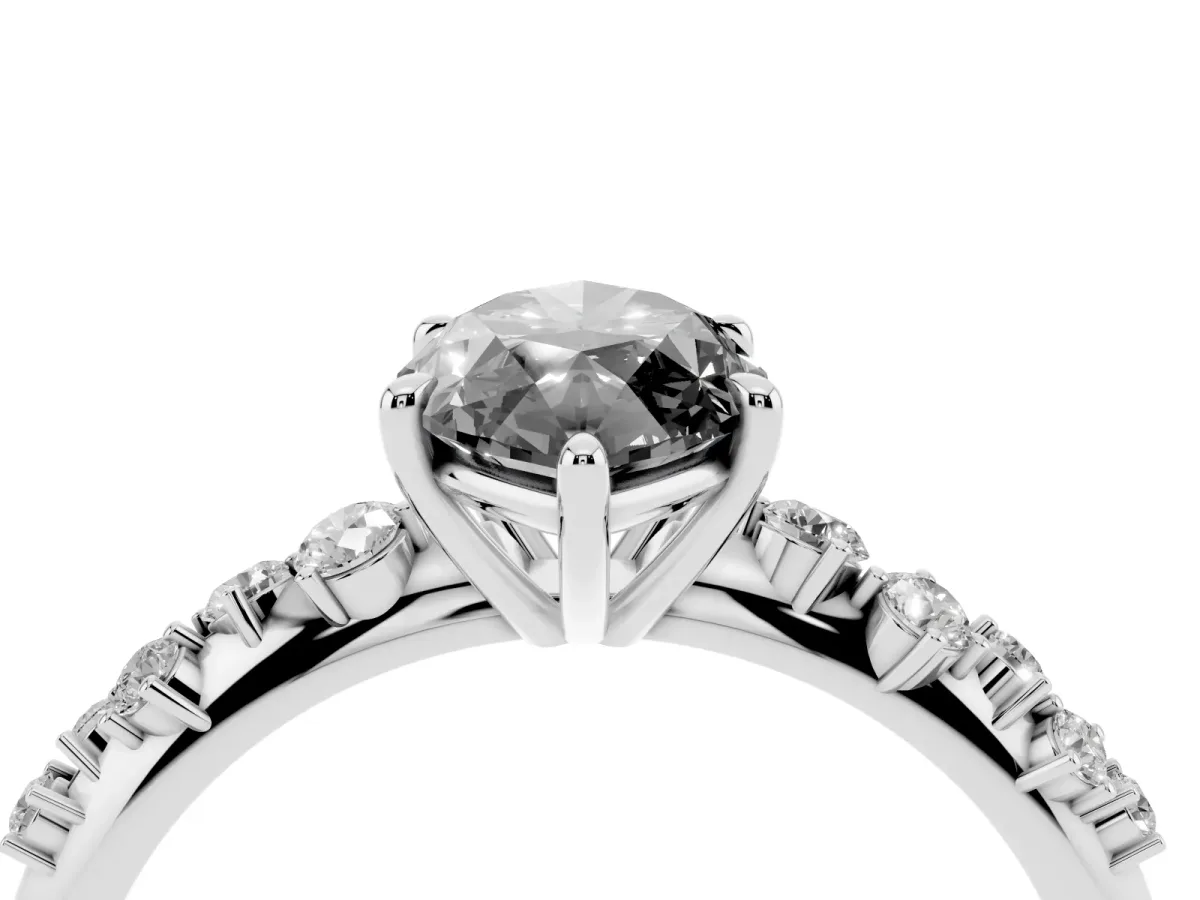 Fancy Black Marquise Cut Diamond Cluster Side Stone Solitaire Ring with Prong Setting Silver