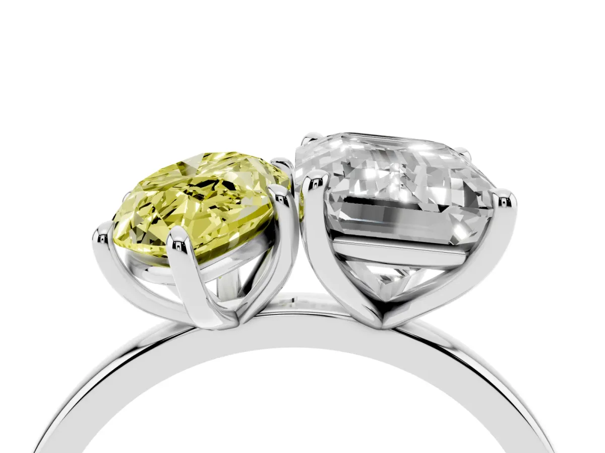 Fancy Yellow Marquise Cut and Emerald Cut Toi Moi Ring with Prong Setting Silver