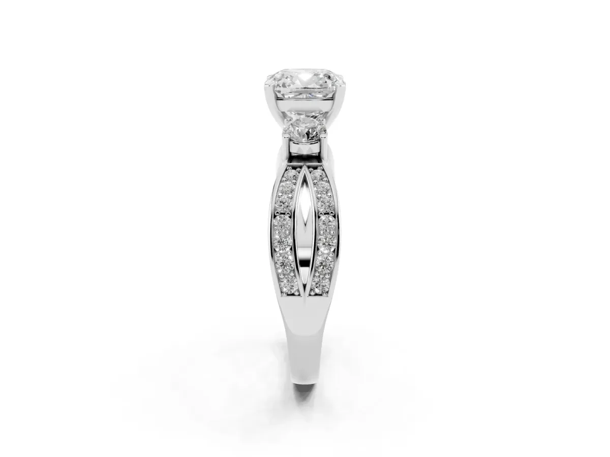 Three-Stone Cushion Cut Cut Diamond Twist Band with Prong Setting Platinum