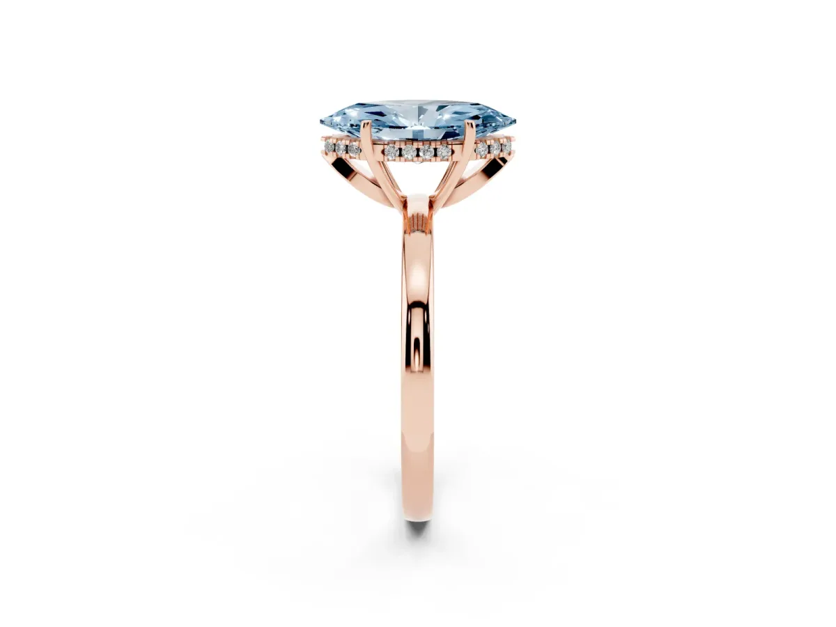 Fancy Blue Marquise Cut Solitaire Diamond Ring with Prong Setting and Plain Band Rose gold