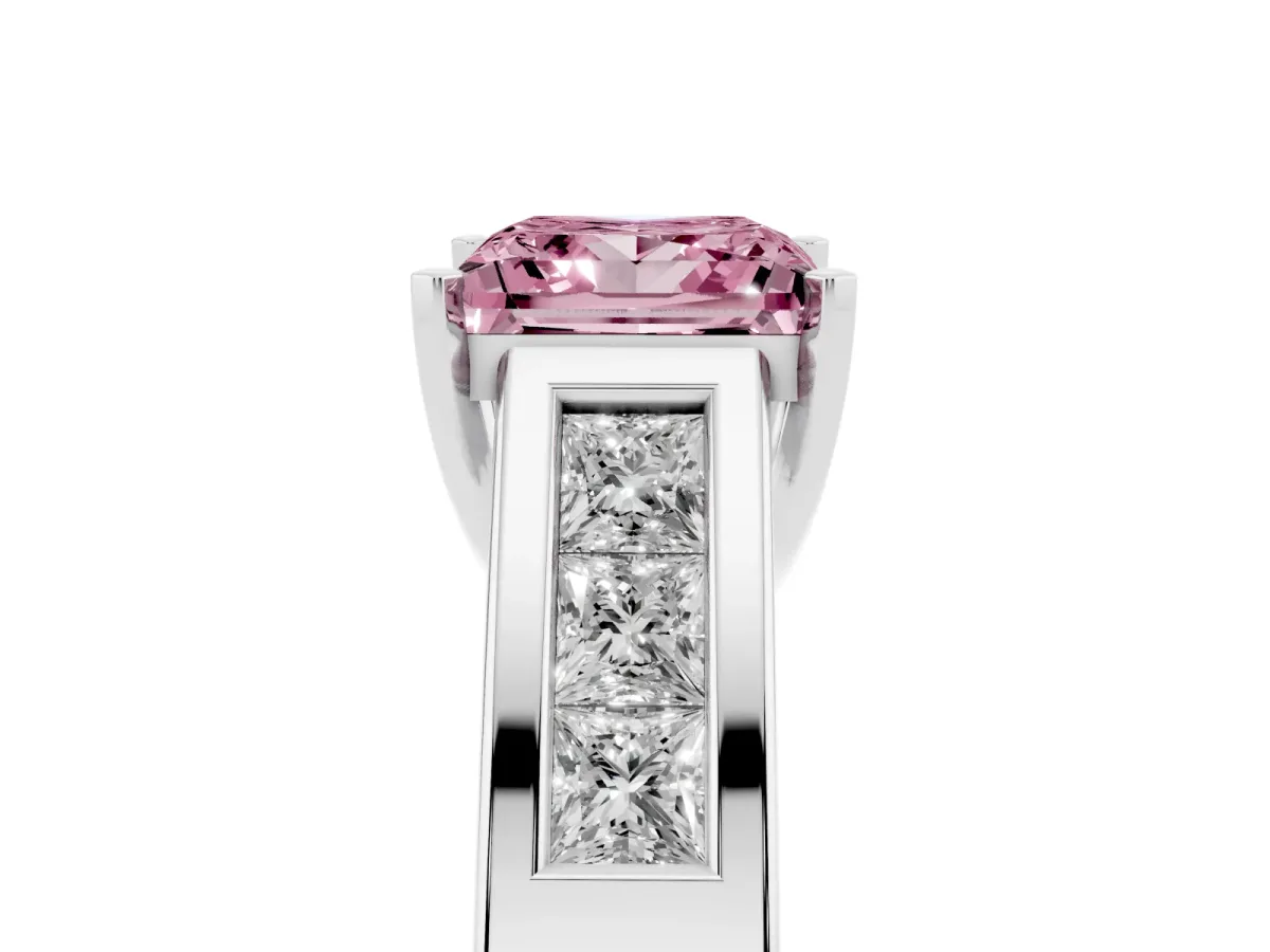 Fancy Pink Princess Cut Cut Channel Set Solitaire Ring with Four-Prong Setting Platinum